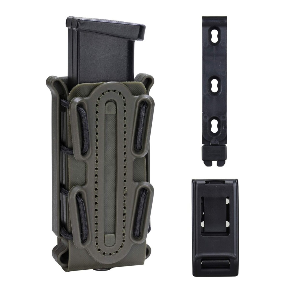 IDOGEAR Mag Pouch Pistol Magazine Pouches 9mm Softshell Adjustable Universal Mag Carrier .40 S&W .45 ACP with Belt&MOLLE Clips (Ranger Green)