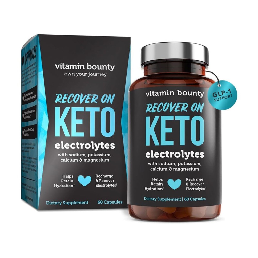 Vitamin Bounty Recover On Keto Electrolytes - Keto Supplements, Electrolytes Pills, Electrolyte Supplement, Keto Vitamins, Sugar Free Hydration, Boost Energy, GLP 1 Support- 60 Capsules