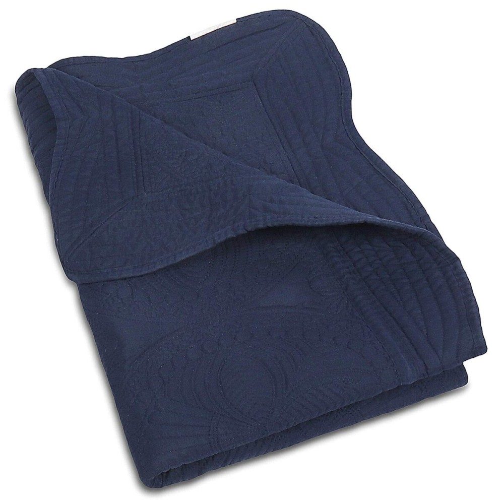 MONOBLANKS Baby Quilt Personlized Monogram Lightweight Embossed Scalloped Throw Blanket Four Seasons (Navy)
