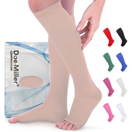 Doc Miller Open Toe Compression Socks for Men and Women, 15-20 mmHg, Calf Support Sleeves, Recovery Stockings, Wide Calf, Toeless Design, 1 Pair