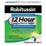 Robitussin Maximum Strength 12 Hour Cough and Mucus Relief, Expectorant and Cough Suppressant, 8 Extended-Release Tablets