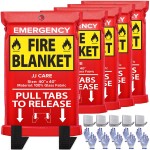 JJ CARE Fire Blanket - 5 Packs with Hooks and Gloves - Emergency Fire Blanket for Home & Kitchen, High Heat Resistant Fire Suppression Blankets for Home Safety, Kitchen, and Camping