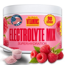 Dr. Prices Electrolytes Powder Bulk - Raspberry, 90 Servings | Sugar Free Hydration Drink Mix with 72+ Trace Minerals, Manganese | Keto Electrolytes | Vegan, Doctor-Formulated, Made in USA