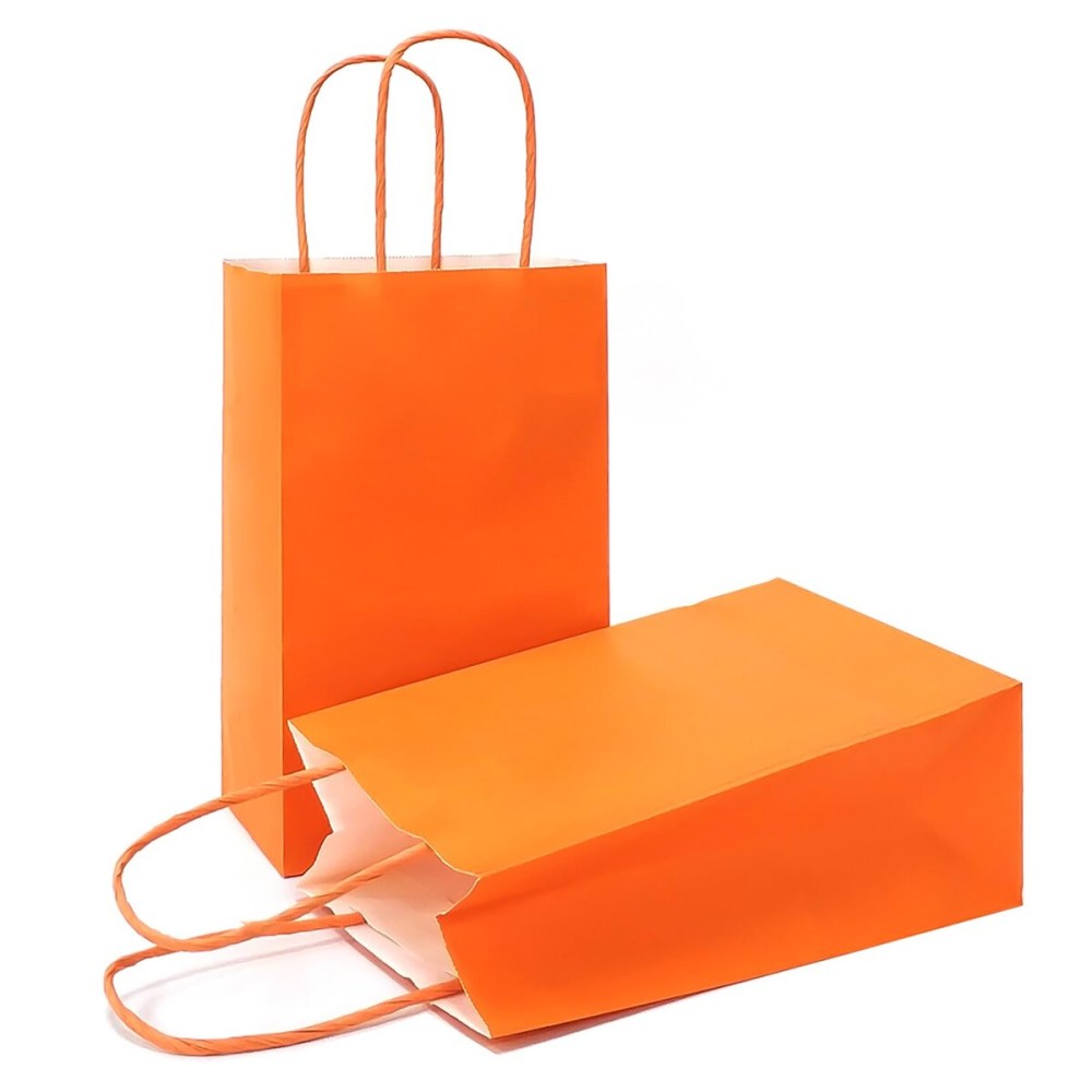 AZOWA Gift Bags Mini Small Kraft Paper Bags with Handles (4 x 2.4 x 6 in, Orange, 12 Pcs)