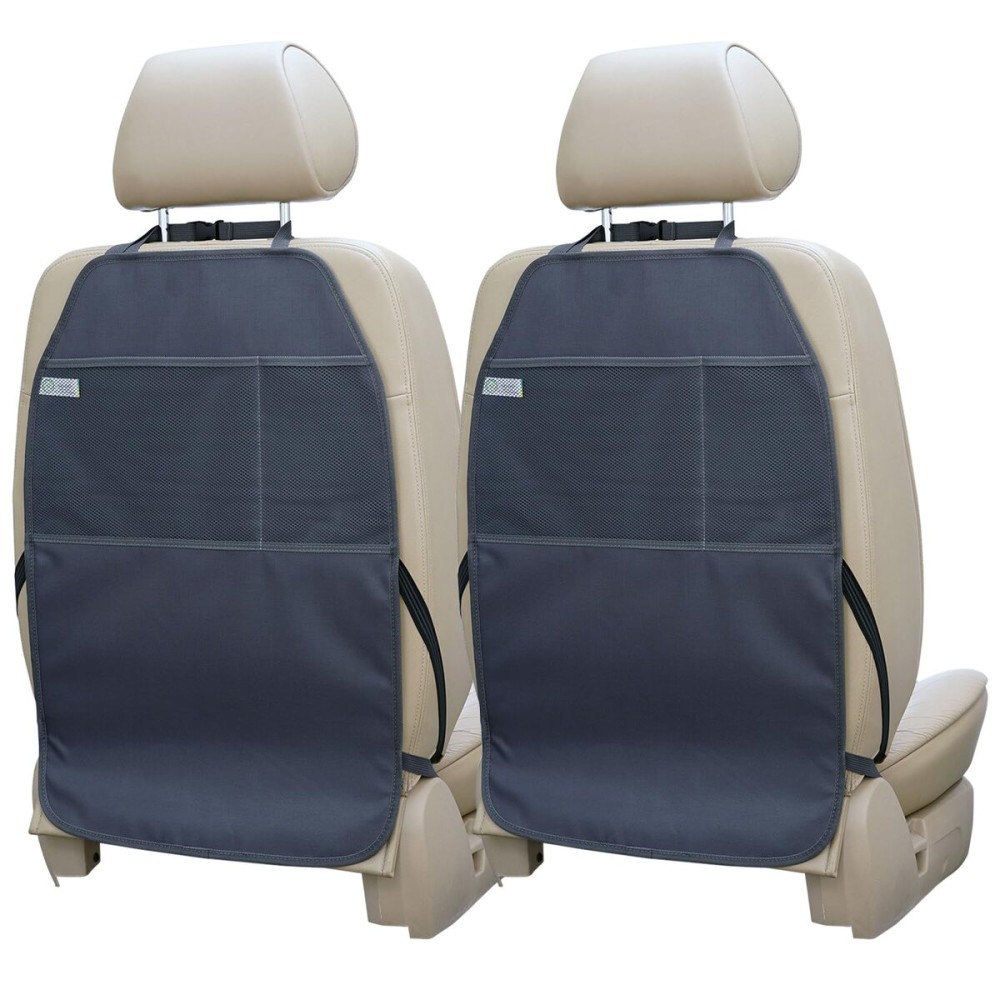 Viaviat Car Seat Protector Large Kick Mat 2 Pack Durable Water Resistant Auto Seat Back Covers with 2 Mesh Pockets Protection Against Dust Mud Scratches (Dark Gray, 2-Pack)