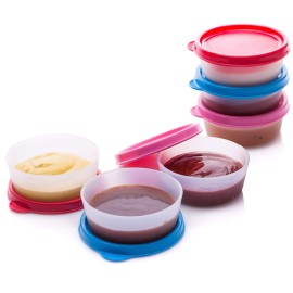 SIGNORA WARE Condiment Containers with Lids- 6 pk. 2.3 oz.Salad Dressing to go Small Food Storage Containers- Sauce Cups Leak proof Reusable Plastic BPA free for Lunch Box Picnic Travel