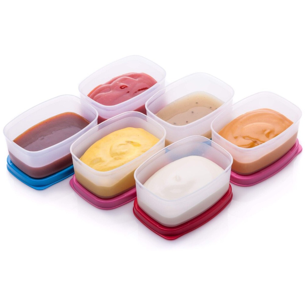 SIGNORA WARE Condiment Containers with Lids- 6 pk. 3 oz.Salad Dressing to go Small Food Storage Containers- Sauce Cups Leak proof Reusable Plastic BPA free for Lunch Box Picnic Travel