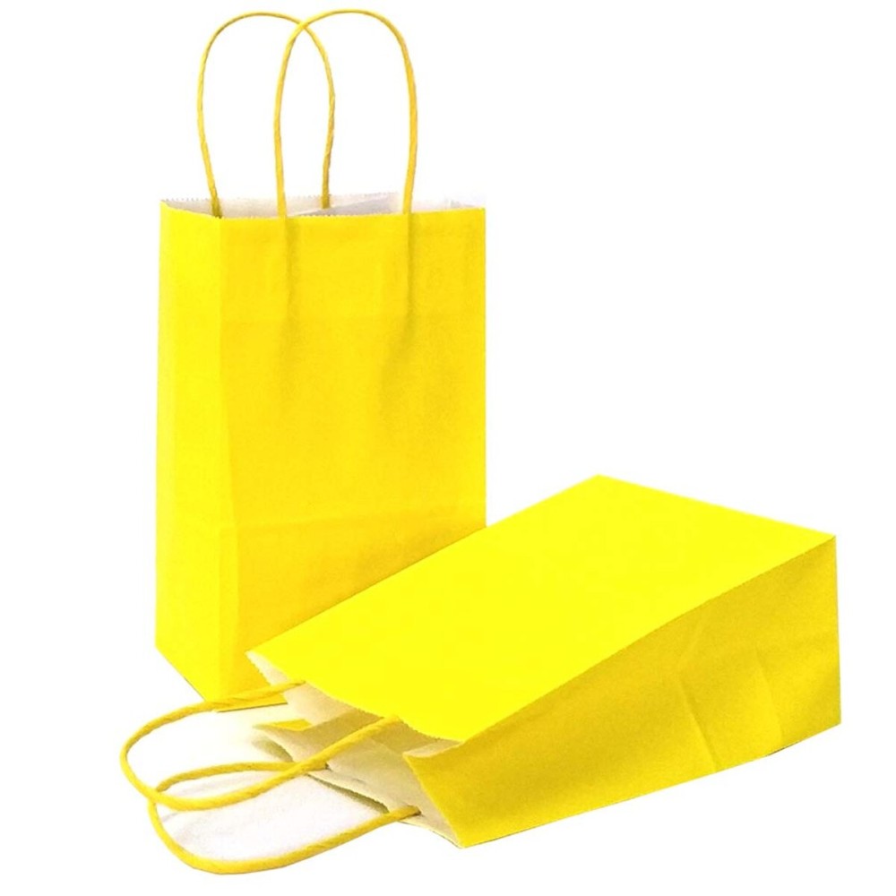 AZOWA Mini Yellow Gift Bags Small Kraft Paper Bags with Handles (4 x 2.4 x 6 in, Yellow, 12 Pcs)