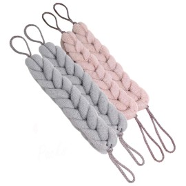 AARainbow 4 Packs Long Stretch Back Sponge with Rope Handles Back Scrubber Bath Shower Mesh Sponge Exfoliating Body Scrub Stretch Braided Loofah for Men and Women (2 Gray+2 Lotus Pink)