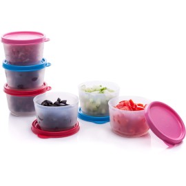 SIGNORA WARE Condiment Containers with Lids- 6 pk. 4 oz.Salad Dressing to go Small Food Storage Containers- Sauce Cups Leak proof Reusable Plastic BPA free for Lunch Box Picnic Travel
