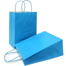 AZOWA Gift Bags Mini Small Kraft Paper Bags with Handles (4 x 2.4 x 6 in, Blue, 12 Pcs)