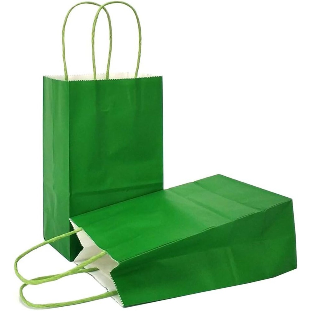 AZOWA Green Gift Bags Mini Paper Bags with Handles for Party Favors (4 x 2.4 x 6 in, Green, 12 Pcs)