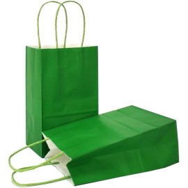 AZOWA Green Gift Bags Mini Paper Bags with Handles for Party Favors (4 x 2.4 x 6 in, Green, 12 Pcs)