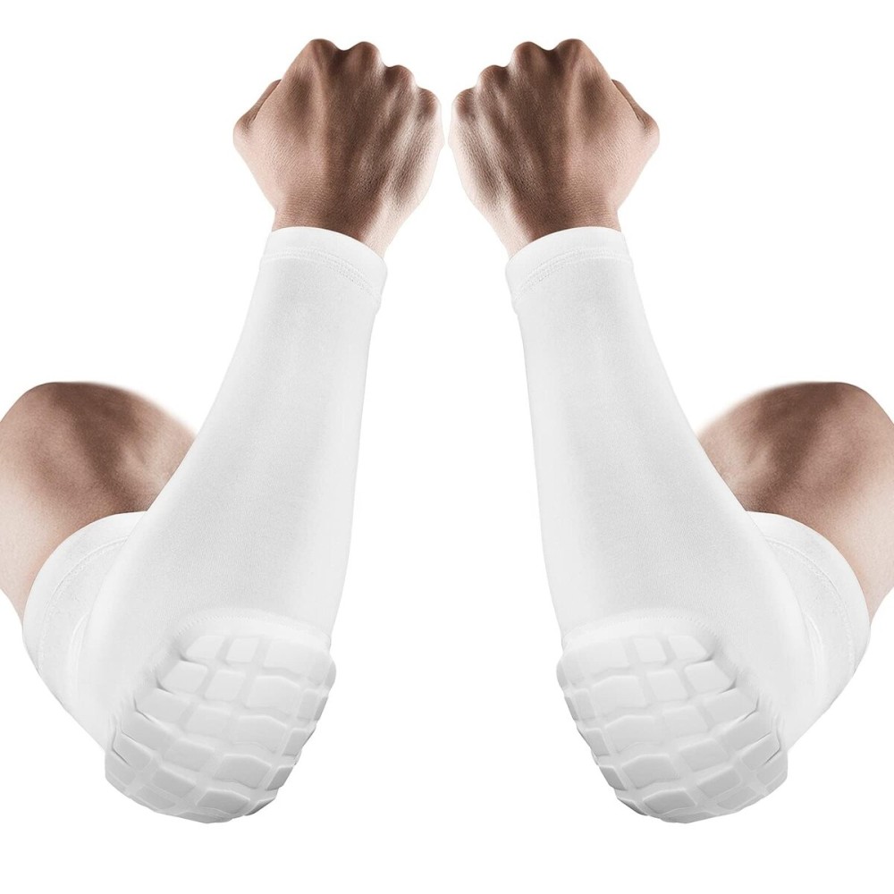 AceList 2PCS Elbow Pads with Padded Compression Shield Shape Arm Sleeves for Protection - Suitable for Basketball, Volleyball, Football, and More - Ideal for Adults, Youth, Girls, Men Women (White L)