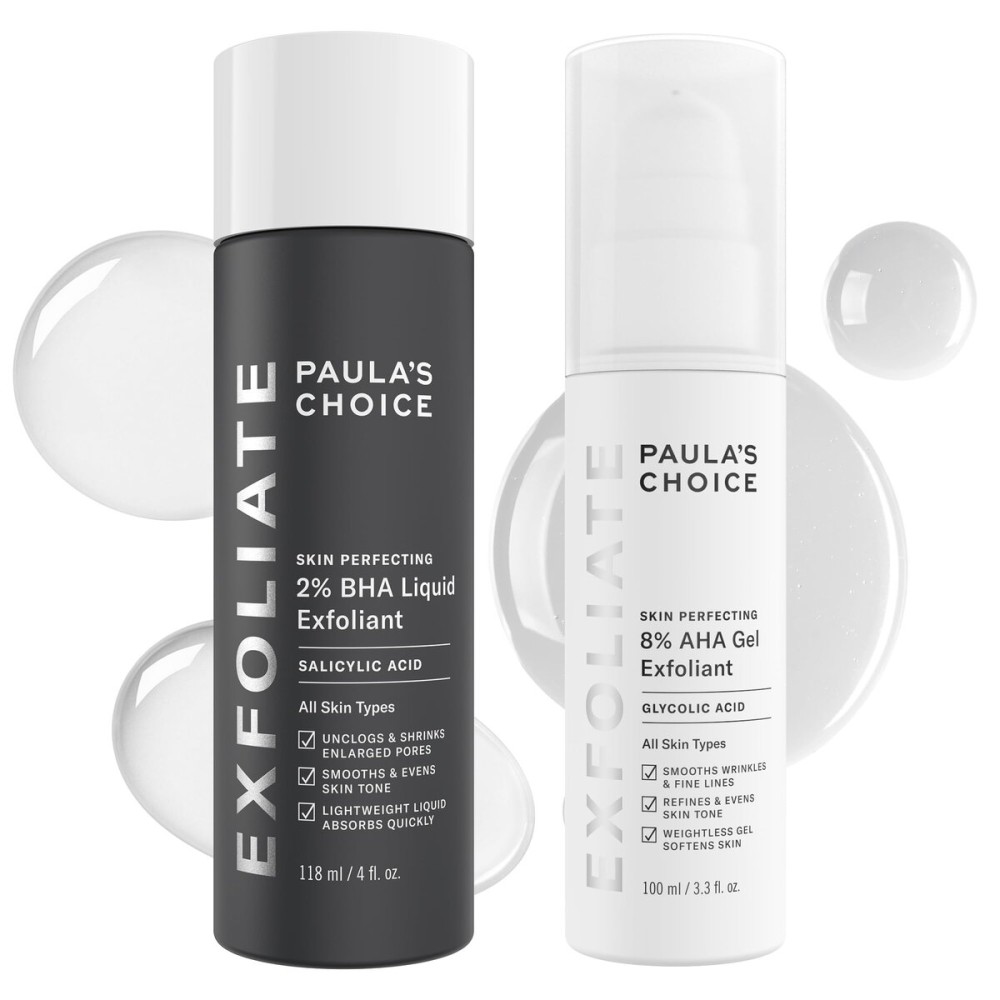 Paula\'s Choice SKIN PERFECTING 8% AHA Gel Exfoliant & 2% BHA Liquid Duo - Facial Exfoliants for Blackheads, Enlarged Pores, Wrinkles, and Fine Lines w/Glycolic and Salicylic Acid