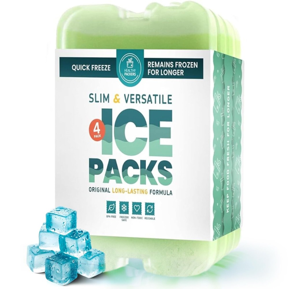 Healthy Packers Ice Pack - Freezer Packs - Original Cool Pack | Slim & Long-Lasting Ice Packs for Your Cooler Bag (4)