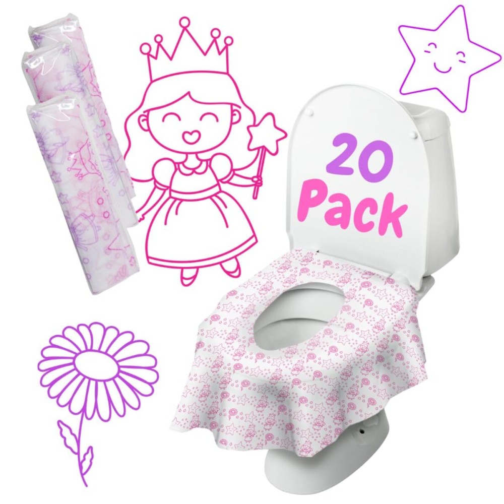 Princess Disposable Toilet Seat Cover for Kids 20 Pack, XL, Waterproof & Individually Wrapped Toddler Toilet Covers Disposable for Travel, Potty Liners for Toddlers, Potty Training for Girls and Boys