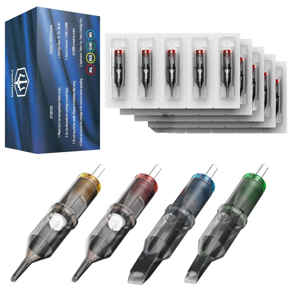 Poseidon Tattoo Cartridge Needles 50Pcs Assorted Mixed Size Round Liner 12 Standard 3rl 5rl 7rl 9rl 11rl Disposable Membrane Tattoo Needles Long Taper for Makeup