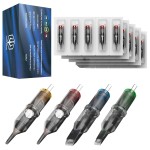 Poseidon Tattoo Cartridge Needles 50Pcs Assorted Mixed Size Round Liner 12 Standard 3rl 5rl 7rl 9rl 11rl Disposable Membrane Tattoo Needles Long Taper for Makeup