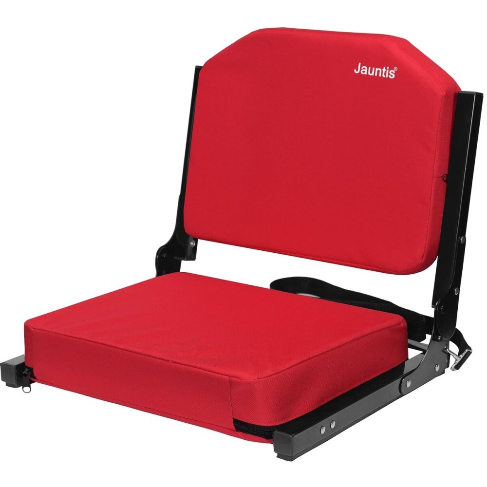 Jauntis Stadium Seats for Bleachers, Bleacher Seats with Ultra Padded Comfy Foam Backs and Cushion, Wide Portable Stadium Chairs with Back Support and Shoulder Strap, 1 Pack, Red