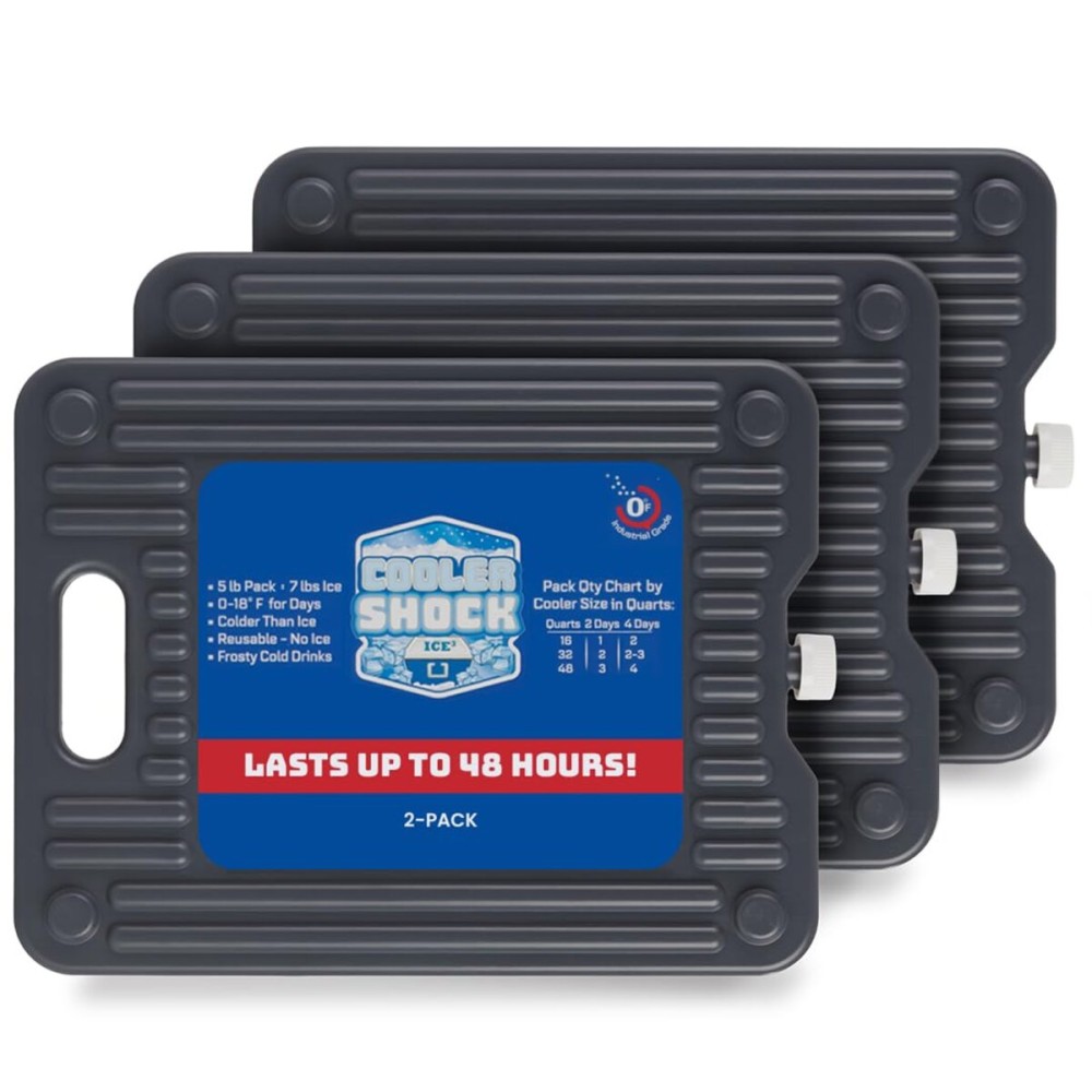 Cooler Shock Ice Packs for Cooler, Reusable, Long Lasting, Cold Freezer Packs for Coolers, Lunch Bags & Totes to Keep Food Fresh, Gray, 3 Pack