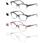 Women Reading Glasses 2.25 4 Pair Stylish Ladies Readers with Comfort Spring Hinge Pattern Design Pouch Included