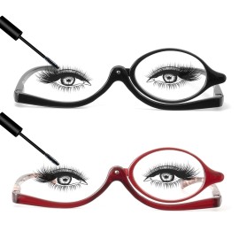JM 2 Pairs Makeup Reading Glasses Magnifying Flip Down Cosmetic Readers for Women with Spring Hinge +2.0