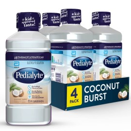 Pedialyte Electrolyte Drink, Hydration Drinks for Kids & Adults, Coconut Burst, 1 Liter, Pack of 4