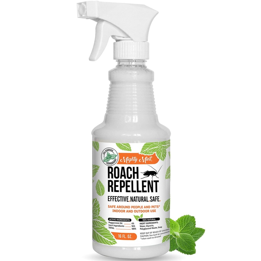 Mighty Mint Peppermint Oil Roach Repellent Spray - Natural Cockroach Killer for Indoor & Outdoor Use - Plant-Based Insect & Pest Control - 16 oz