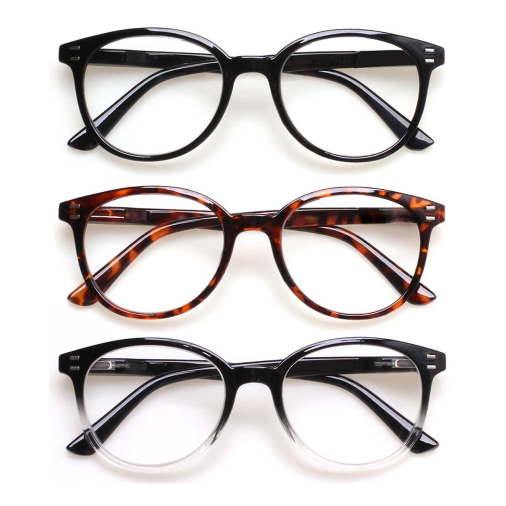 3 Pack Reading Glasses Spring Hinge Stylish Readers Black/Tortoise for Men and Women (3 Mix, 0.75)Medium