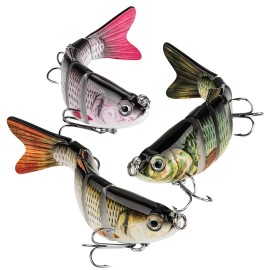 CharmYee Bass Fishing Lure Topwater Bass Lures Fishing Lures Multi Jointed Swimbait Lifelike Hard Bait Trout Perch (Pack of 3)