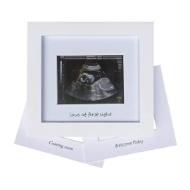 IHEIPYE Baby Sonogram Photo Frame - Ultrasound Picture Frame for Expecting Parents, Baby Showers, Gender Reveal Parties, Nursery Decor (Silver Text, White)