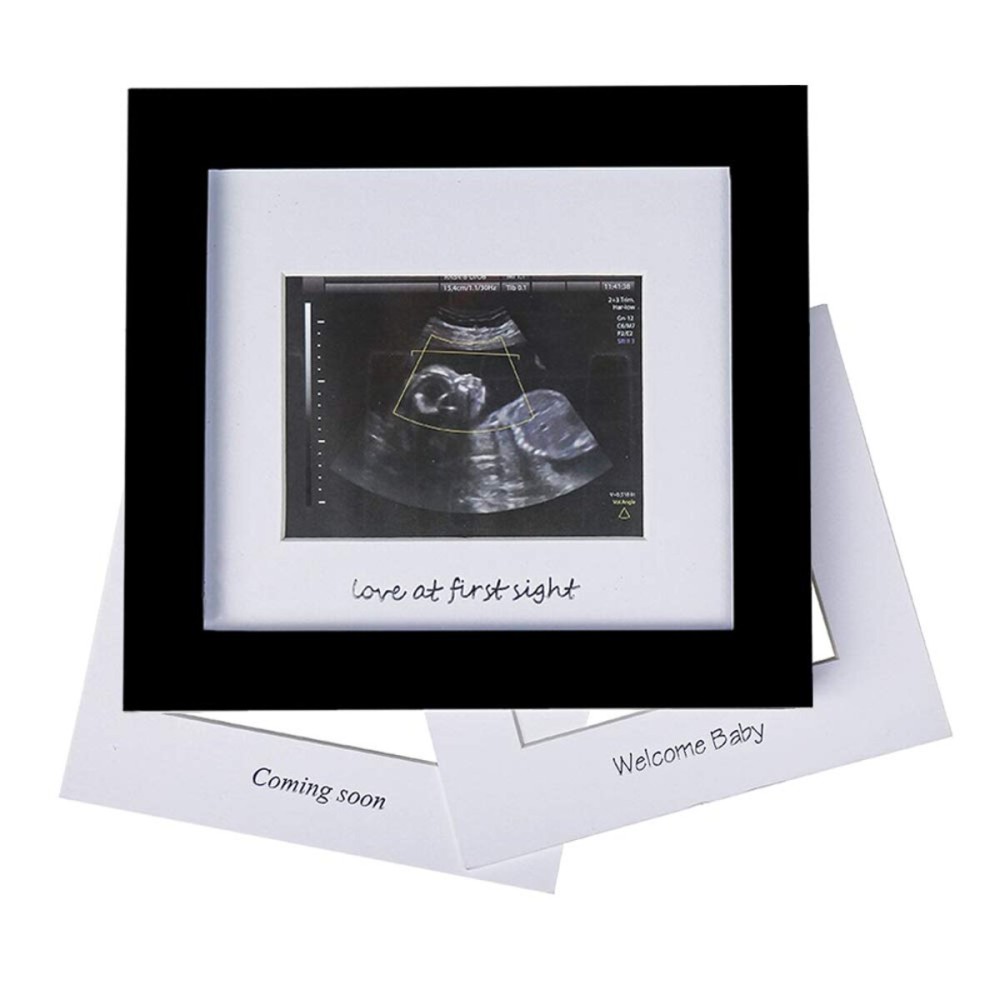 IHEIPYE Baby Sonogram Photo Frame - 1st Ultrasound Picture Frame - Idea Gift for Expecting Parents,Baby Shower, Gender Reveal Party,Baby Nursery Decor (Silver Text, Black)
