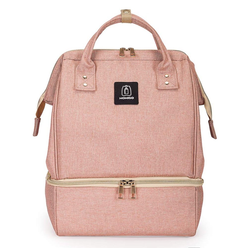 MOMIGO DiaperBreast Pump Backpack - Cooler and Moistureproof Bag Double Layer for Mother Outdoor Working Backpack with USB Charging Port, Large (Pink)