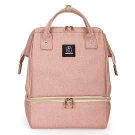 MOMIGO DiaperBreast Pump Backpack - Cooler and Moistureproof Bag Double Layer for Mother Outdoor Working Backpack with USB Charging Port, Large (Pink)