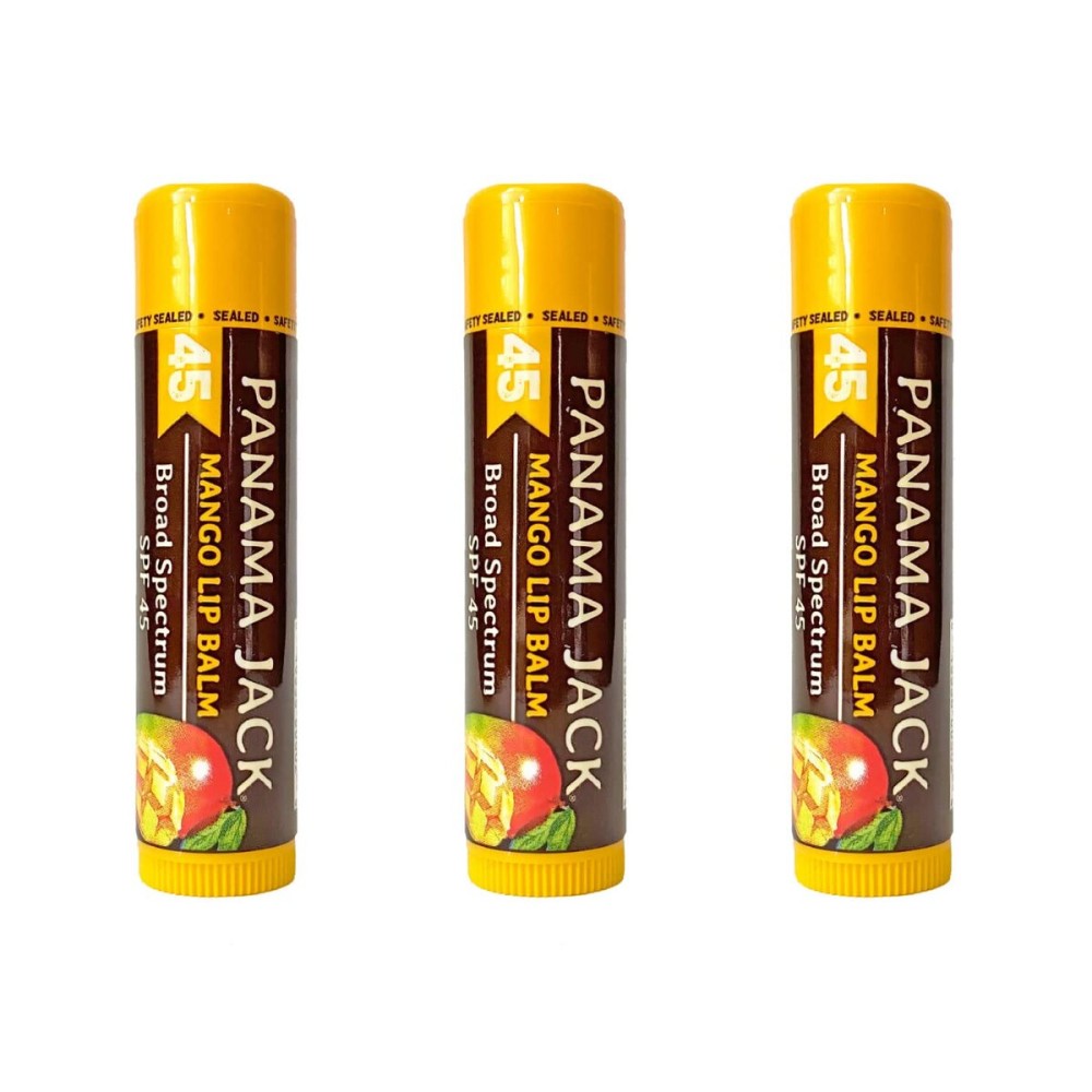 Panama Jack Sunscreen Lip Balm - SPF 45, Broad Spectrum UVA-UVB Sunscreen Protection, Prevents & Soothes Dry, Chapped Lips, Mango, 3-pack