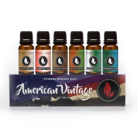 Eternal Essence Oils American Vintage Set of 6 Premium Fragrance Oils - Sandalwood Vanilla, Frankincense & Rain, Cardamom Cedar Blossom, Aspen Grass, Warm Rustic Woods, and Barbershop 1920-10ML