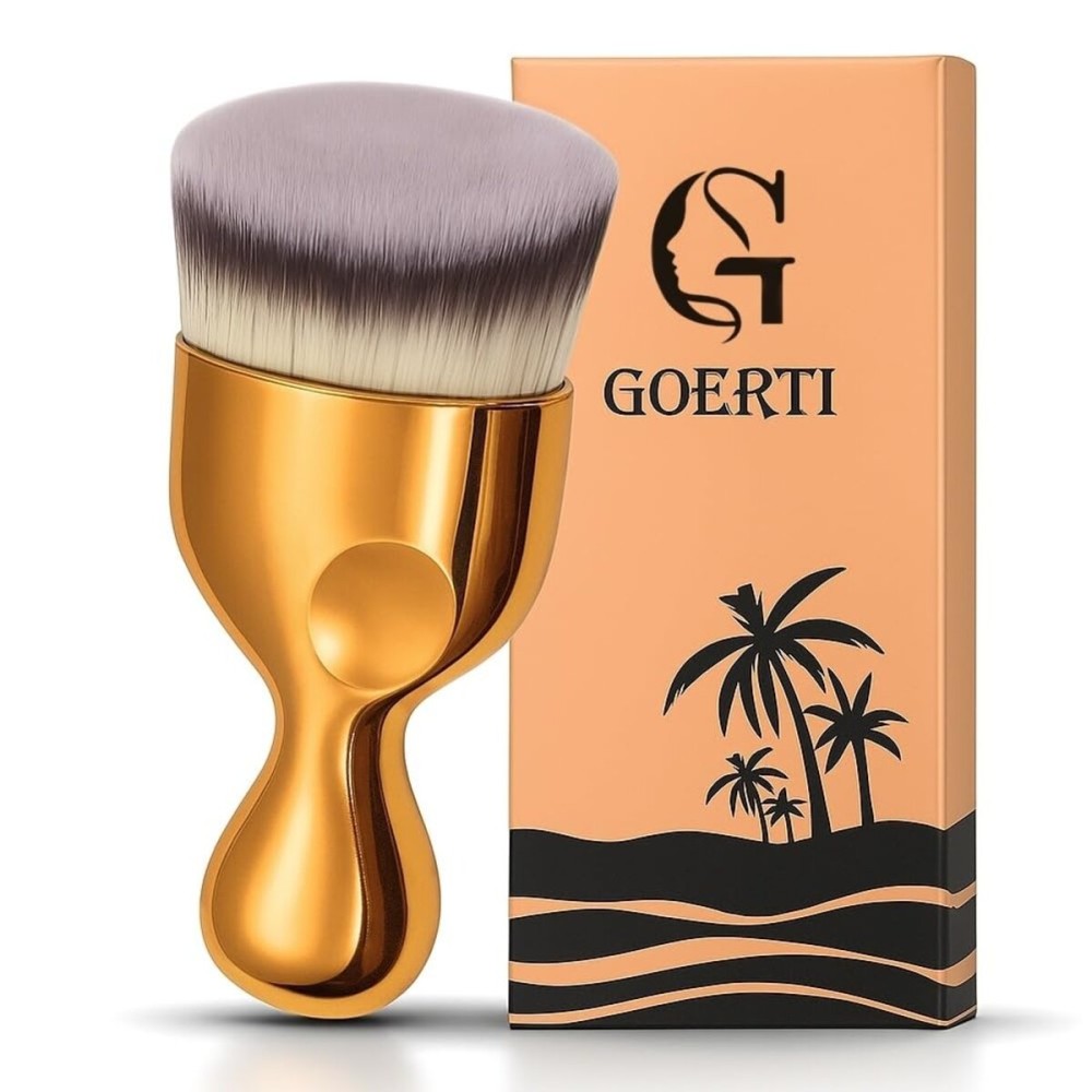 GOERTI Angled Kabuki Brush - High-Density Face & Body Blending Makeup Brush for Liquid Foundation, Bronzing Lotion, Concealer, Powder, Cream, Contouring, Buffing & Streak-Free Self Tanner Applicator