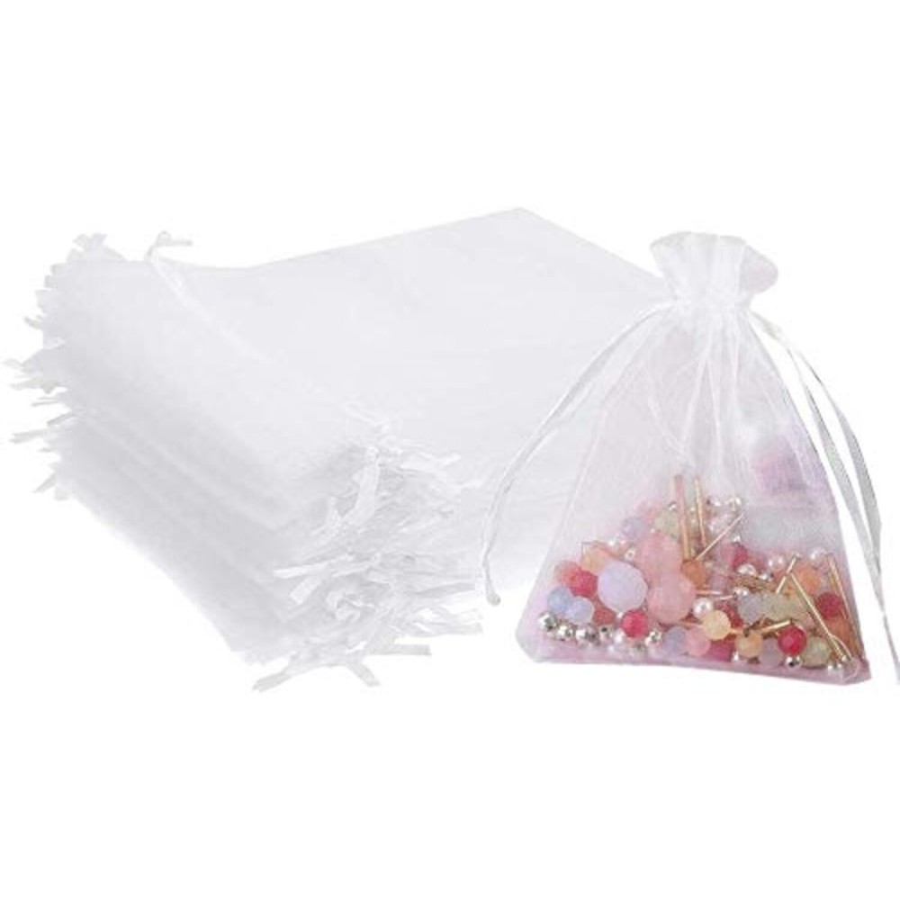 Stratalife Organza Bags 4X6 Jewelry Bags with Drawstring Small Organza Bags Wedding Party Favor Bags Small Present Bags 100PCS (White)