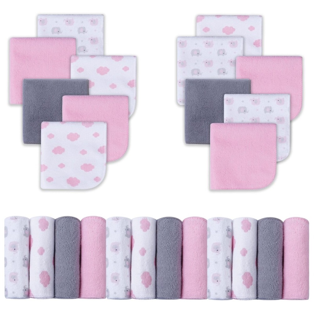 Viviland Baby Washcloths, 24Pack Baby Towels for Newborn, Baby Girl Wash Cloths, and Infant Bath Face Washcloths Soft Absorbent, Gentle on Sensitive Skin Body, 9x9 Pink Elephant