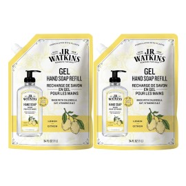 J.R. Watkins Gel Hand Soap Refill Pouch, Scented Liquid Hand Wash for Bathroom or Kitchen, USA Made and Cruelty Free, 34 fl oz, Lemon, 2 Pack