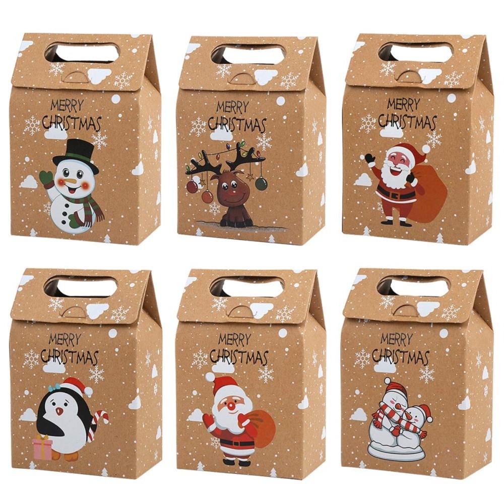 CCINEE 24 PCS Christmas Kraft Paper Bags, Santa Claus & Reindeer Xmas Folding Kraft Bags for Kids Party Favor Holiday New Year