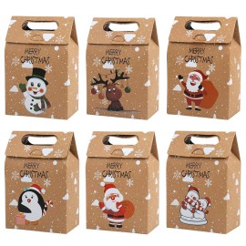 CCINEE 24 PCS Christmas Kraft Paper Bags, Santa Claus & Reindeer Xmas Folding Kraft Bags for Kids Party Favor Holiday New Year