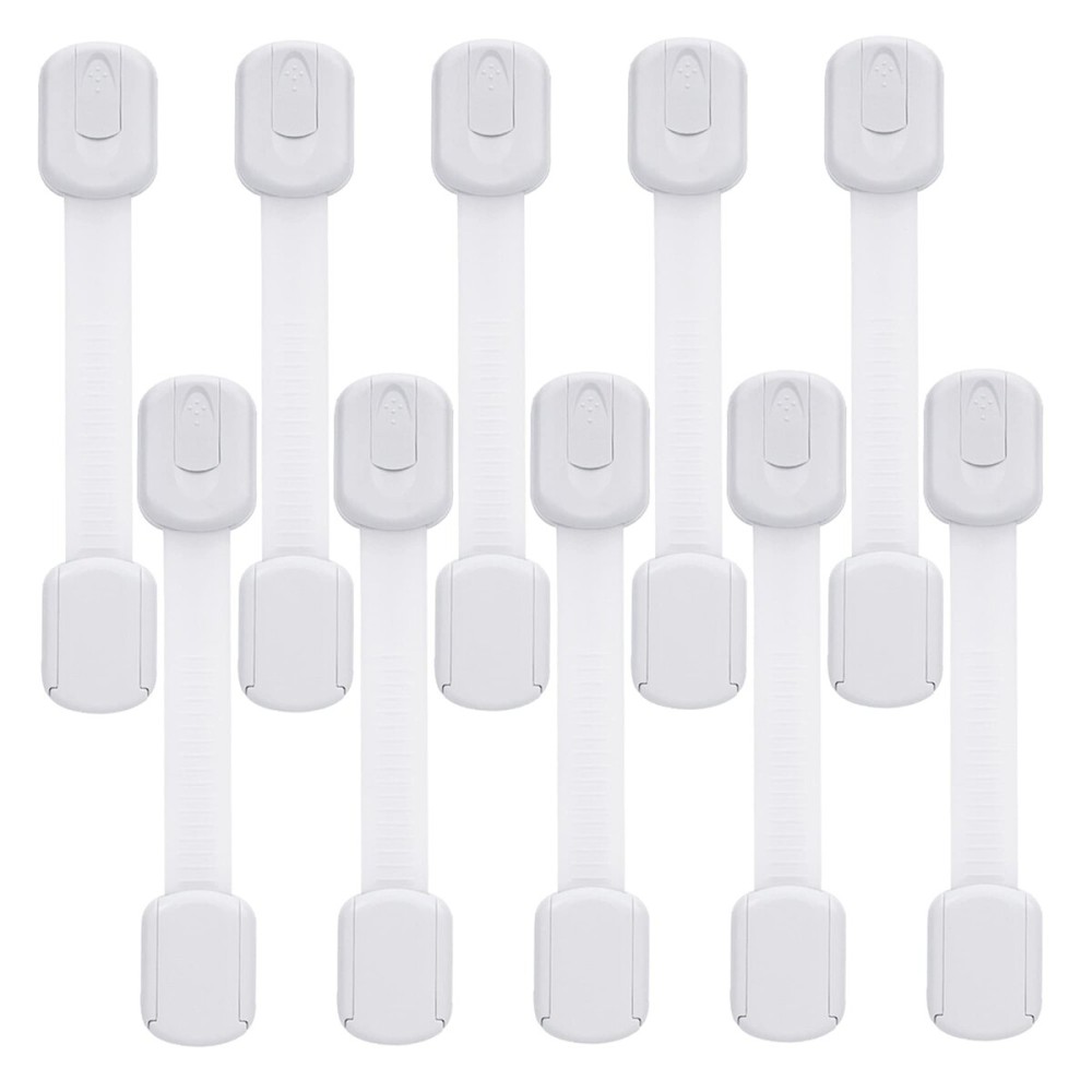 Goodv Child Safety Cabinet Locks - (10 Pack) Baby Proofing Latches to Drawer Door Fridge Oven Toilet Seat Kitchen Cupboard Appliance Trash Can with 3M Adhesive - Adjustable Strap No Drill No Tool