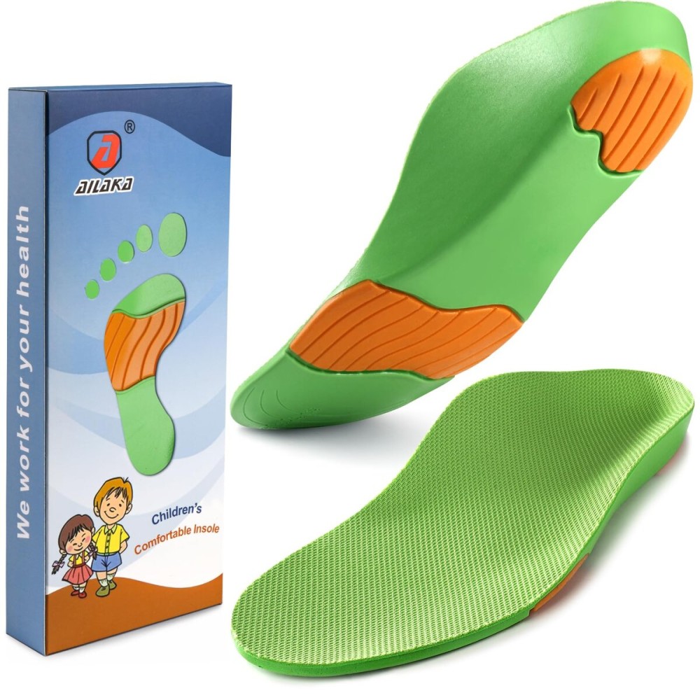 Ailaka Kids Orthotic Cushioning Arch Support Shoe Insoles, Children Pu Foam Inserts for Flat feet, Plantar Fasciitis, Feet Heel Pain Relief