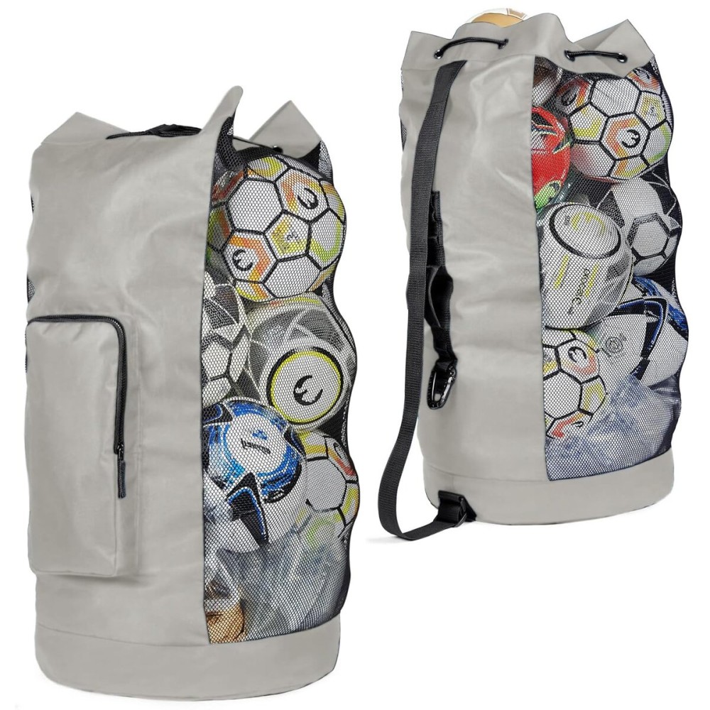 Fitdom Heavy Duty XL Soccer Mesh Equipment Ball Bag w/Adjustable Shoulder Strap Design for Coach. with an Over-Sized Front Pocket for Sporting Accessories. Best for All Outdoor & Water Gears