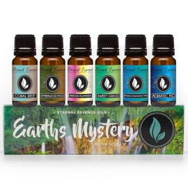 Eternal Essence Oils Earths Mystery Set of 6 Premium Fragrance Oils - Includes Freesia Plumeria, Sweet Grass, Amberwood Moss, Adriatic Fig, Moroccan Argan Type, and Coral Reef Scented Oils - 10ML