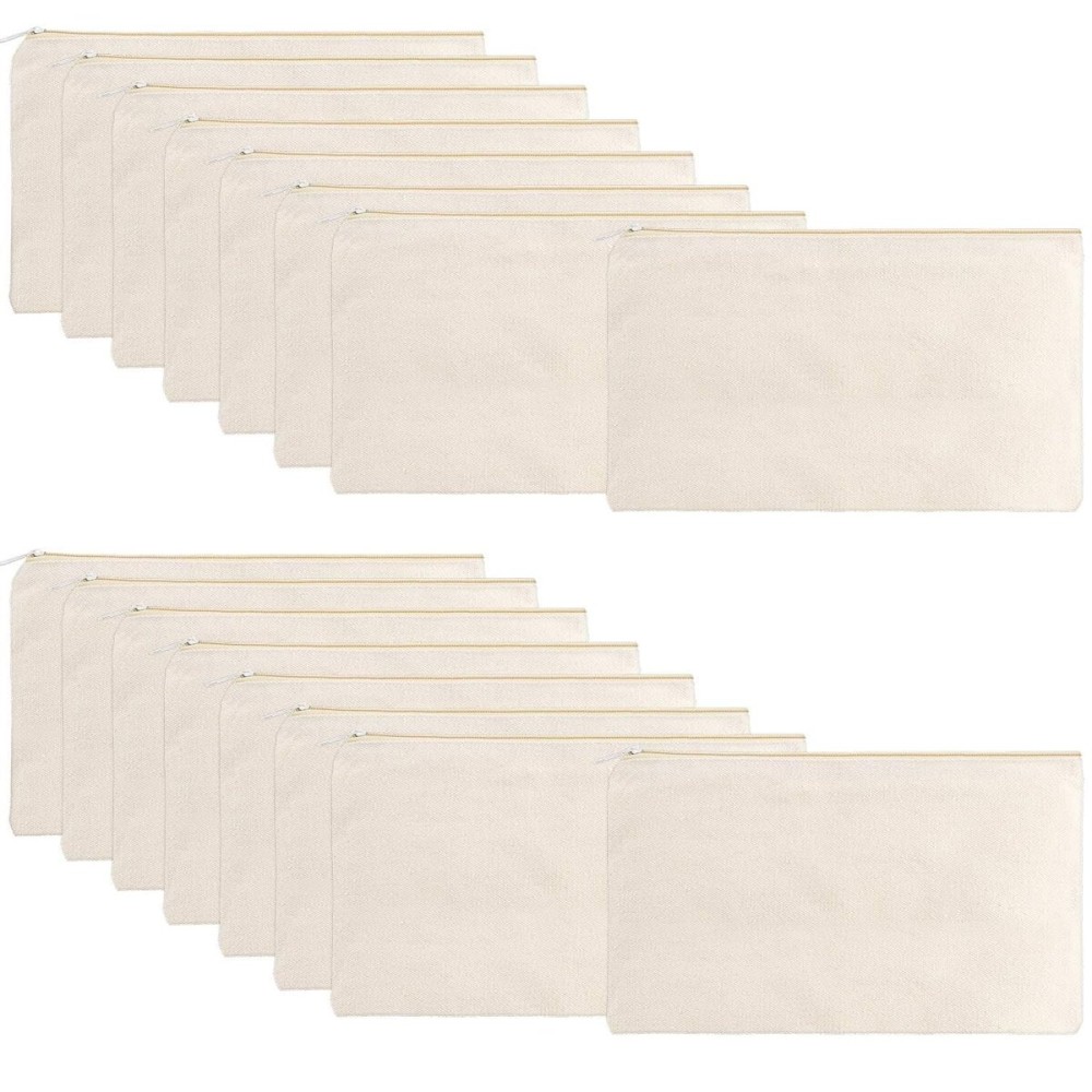 meekoo 16 Pack Canvas Blank Cosmetics Bags Plain Zipper Makeup Pouch Sublimation DIY Craft Multipurpose Toiletry Bag for Makeup Travel Cosmetic Stationary Storage(S,Beige)