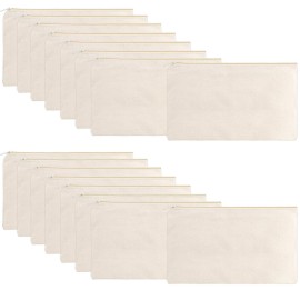 meekoo 16 Pack Canvas Blank Cosmetics Bags Plain Zipper Makeup Pouch Sublimation DIY Craft Multipurpose Toiletry Bag for Makeup Travel Cosmetic Stationary Storage(S,Beige)