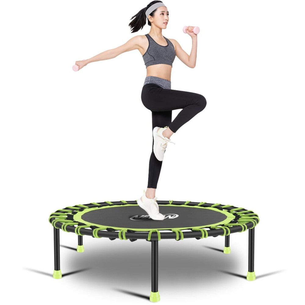 Newan 40\'\' Silent Fitness Mini Trampoline - Indoor Rebounder for Adults - Best Urban Cardio Jump Fitness Workout Trainer, Covered Bungee Rope System - Max Limit 330 lbs